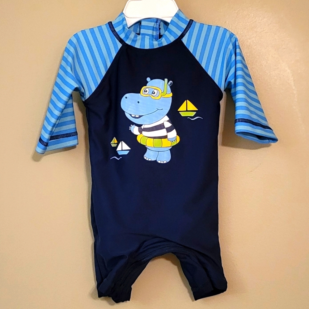 Navy hippo rashguard swimsuit